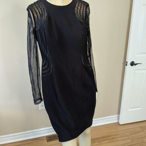 Reiss black long sleeve dress with sheer sleeves and back LBD